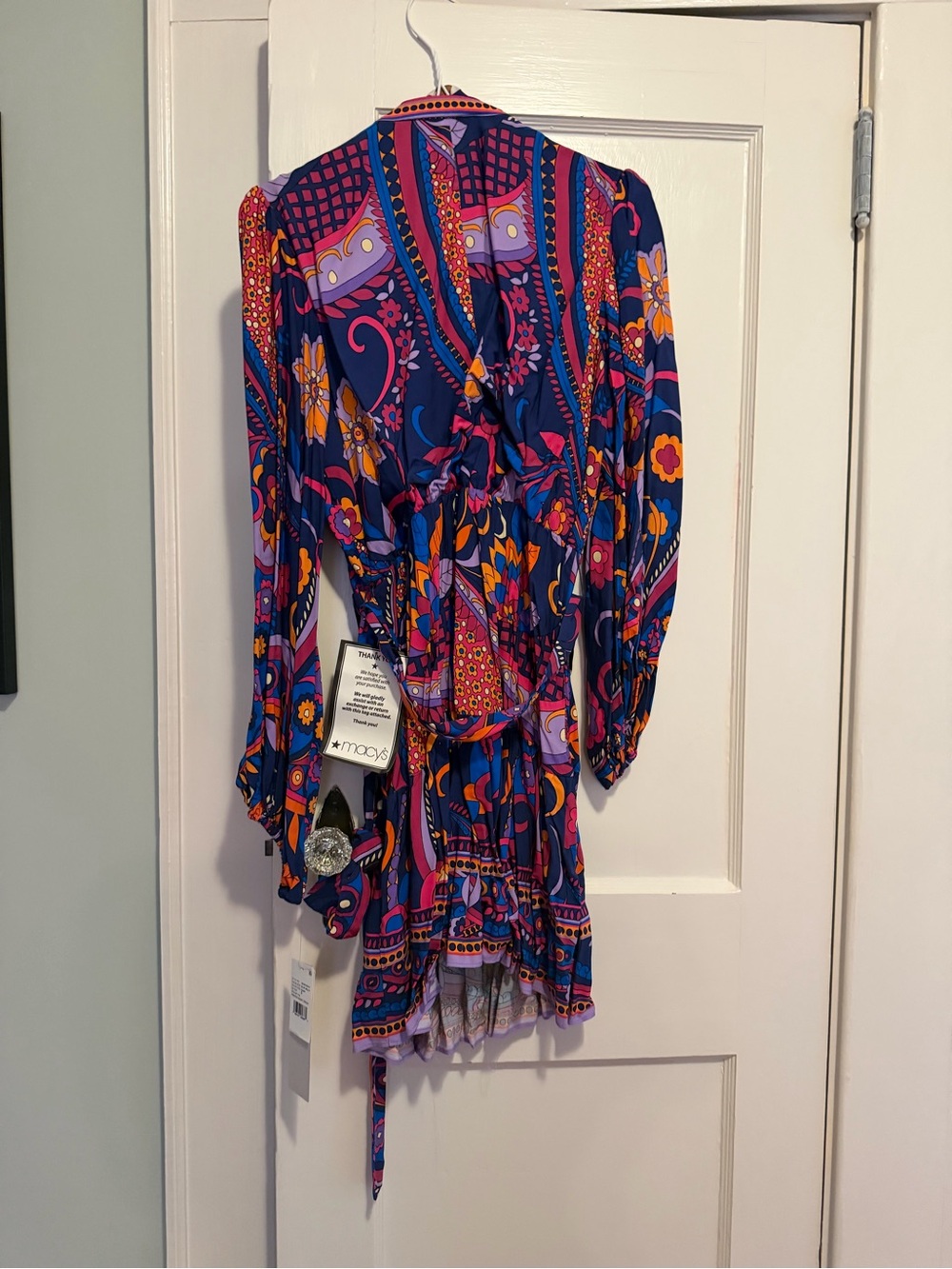 Adrianna Papell Vibrant Purple Paisley Floral Wrap Mini Dress